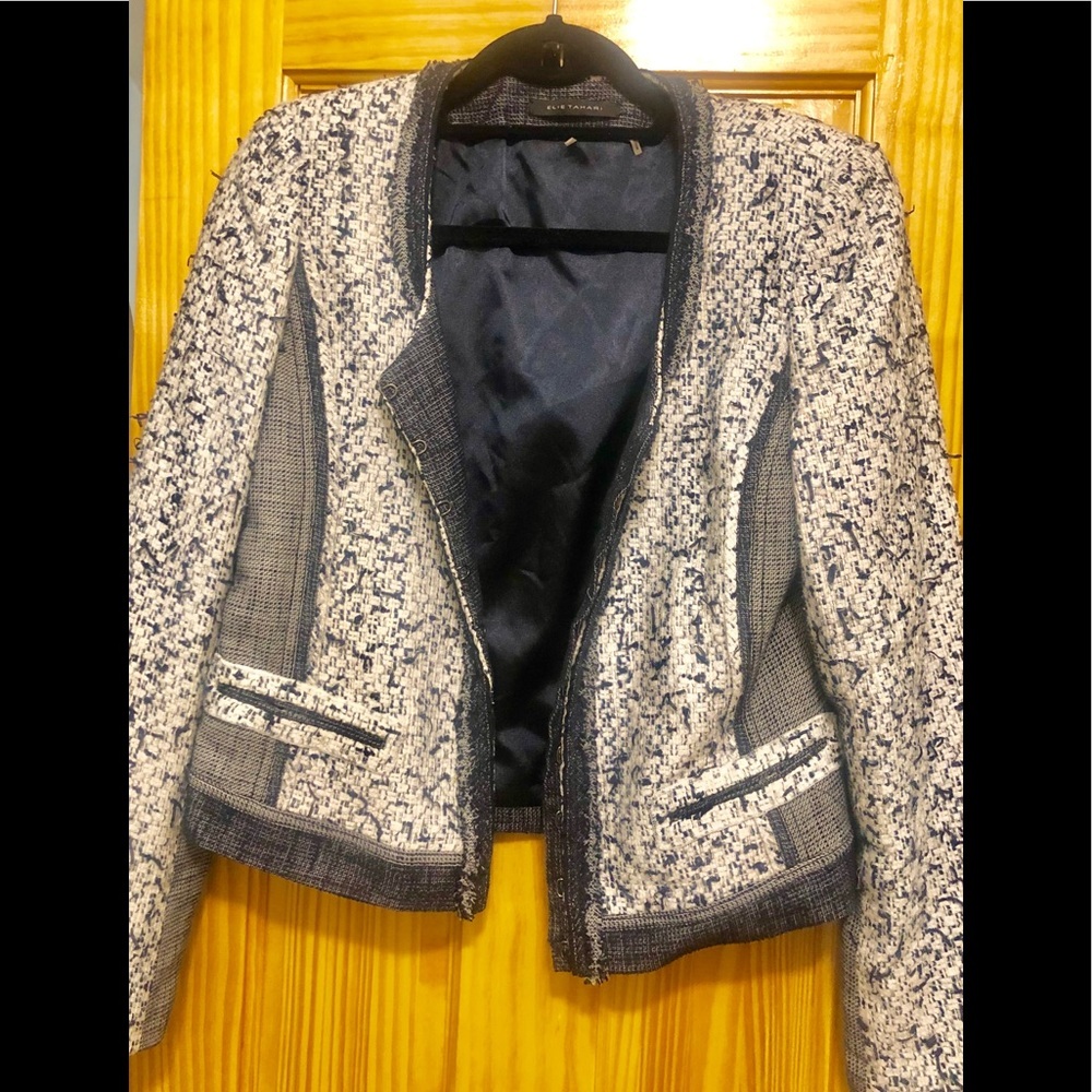 Elie Tahari Blue Tweed Jacket Small